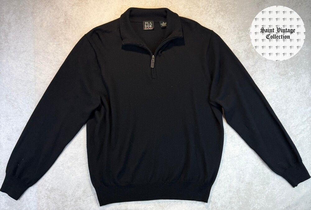 Y2K Vintage Jos. A. Bank Signature Collection Medium Black Wool Half Zip Sweater
